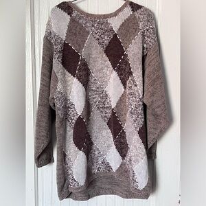The ALPINE Jk Collection Argyle Women's Sweater - Brown and Cream 55% Raime